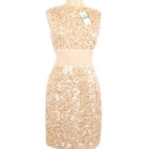 Tan BCBGMAXAZRIA sequin dress Bow in back